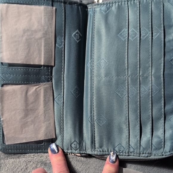 Vera Bradley Olive and White Floral Wallet - Picture 2 of 5